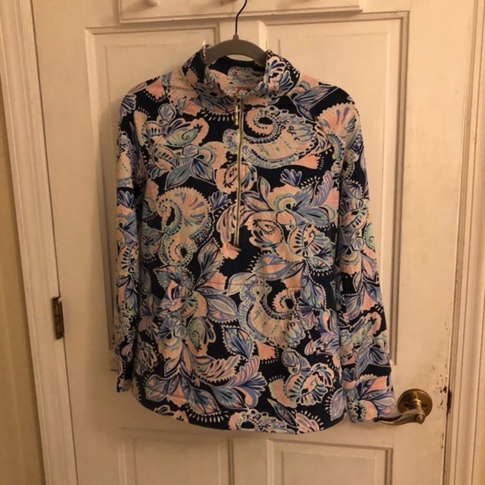 Lilly Pulitzer Jacket 1/4 Zip Navy, Light Blue, Pink Floral Pullover